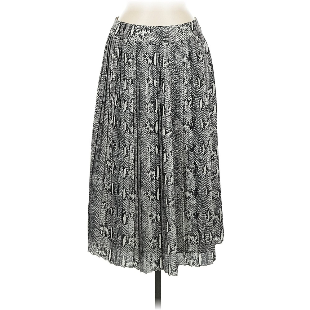 J. Crew Gray Black Python Snake Print Snakeskin Pleated A-Line Midi Skirt Size 2